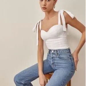 Reformation White Linen Jackson Top